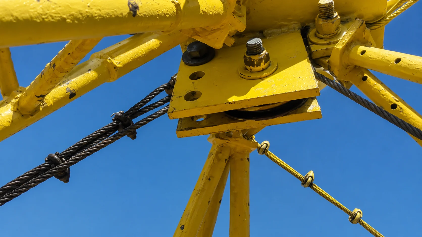 Detalle técnico de anclaje estructural y sistema de cables