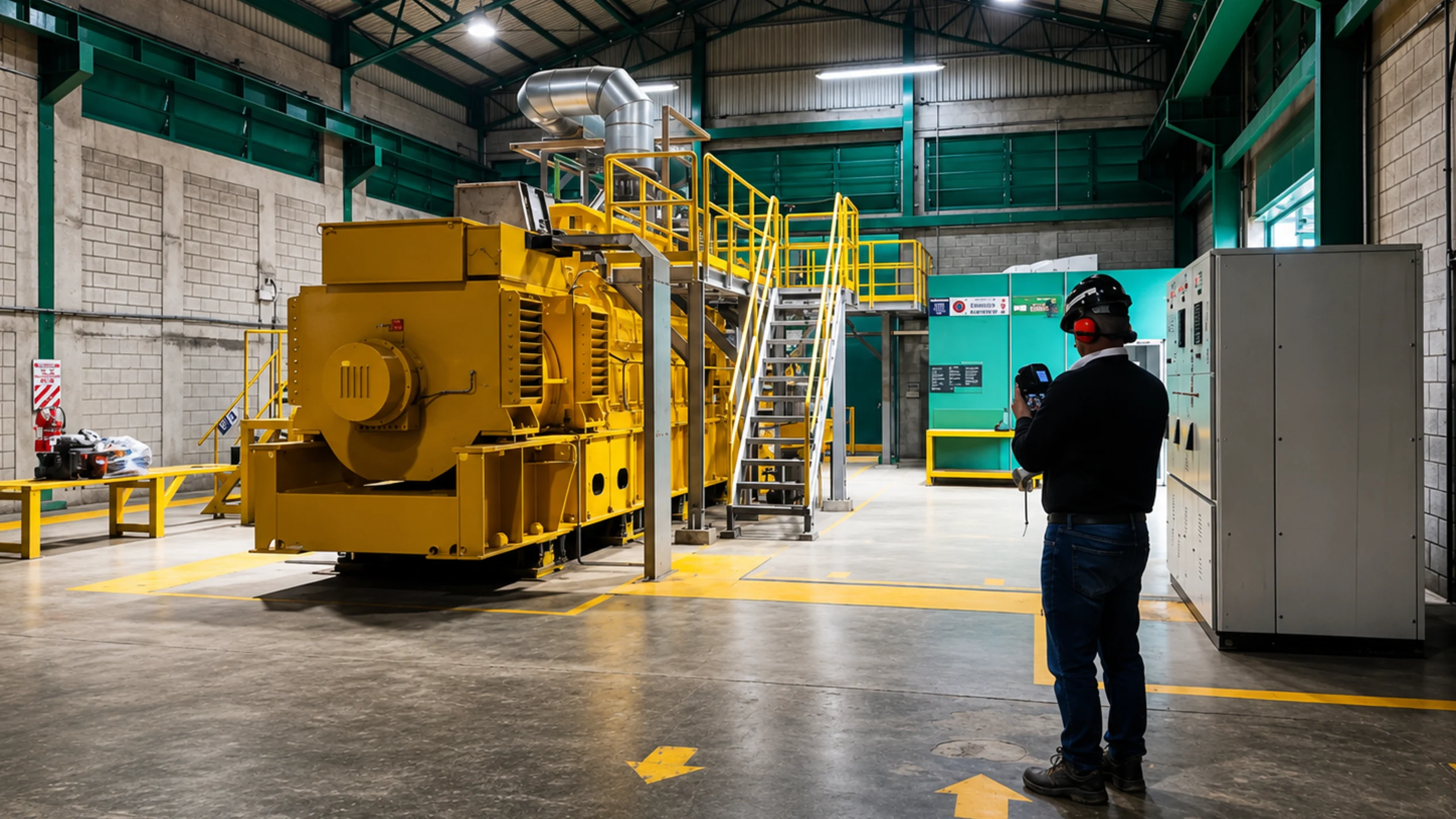 Instalación industrial con maquinaria pesada y supervisión técnica